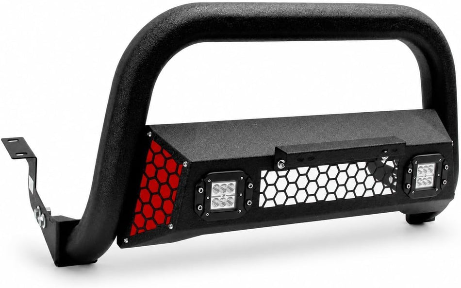 Bull Bar fit for Toyota Tacoma 3nd Gen 2016-2023 | 3" Steel Front Grille Brush Guard Bumper Push Bar with LED Light, License Plate Bracket, Paintable Trim Panel