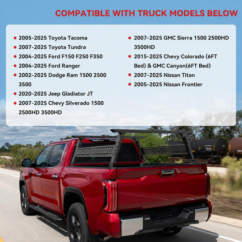 Adjustable 16-25" High Truck Bed Rack, Overland Cargo Rack Ladder Rack Cross Bars fit for Tacoma/Silverado/Sierra/Ram/Tundra/Titan/Frontier/Colorado/Canyon/Gladiator JT/Ford F-Series