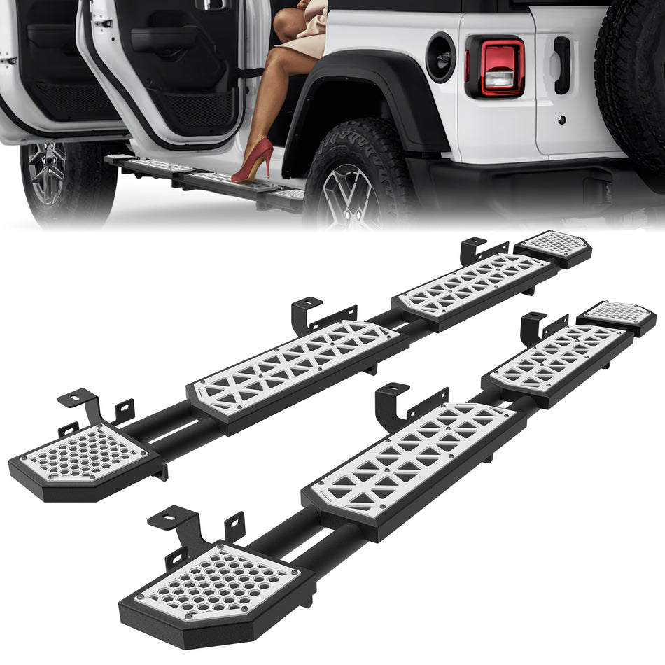 Running Boards Fit for Jeep Wrangler JL 2018-2024 2025 2026 Side Steps for JL 4 Door 7 Inch Rock Rail Steps DIY Painting White Panel Carbon Steel Rock Sliders Estribos para