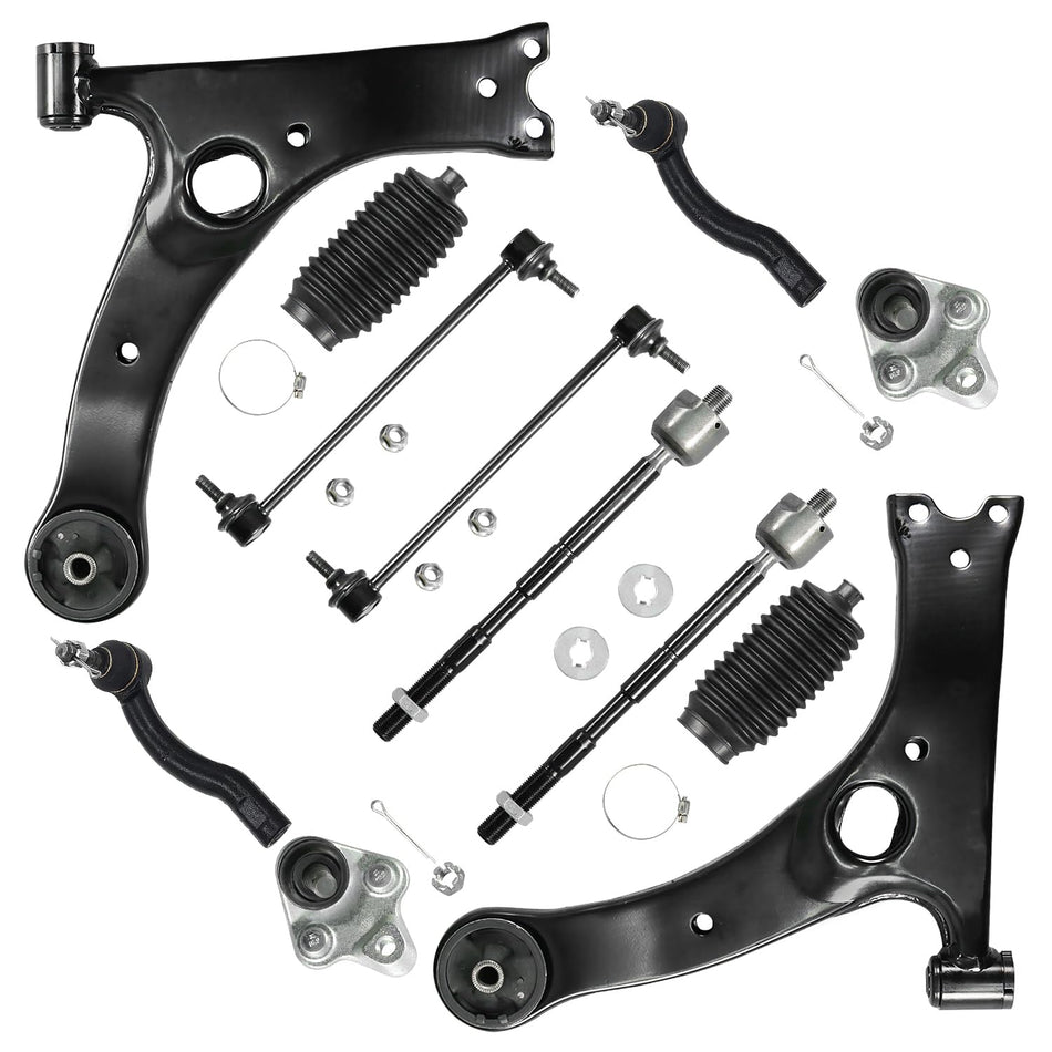 12PCS Suspension Kit Front Lower Control Arm w/Ball Joint TieRod Sway Fits for Toyota Corolla 2003 2004 2005 2006 2007 2008 All Models