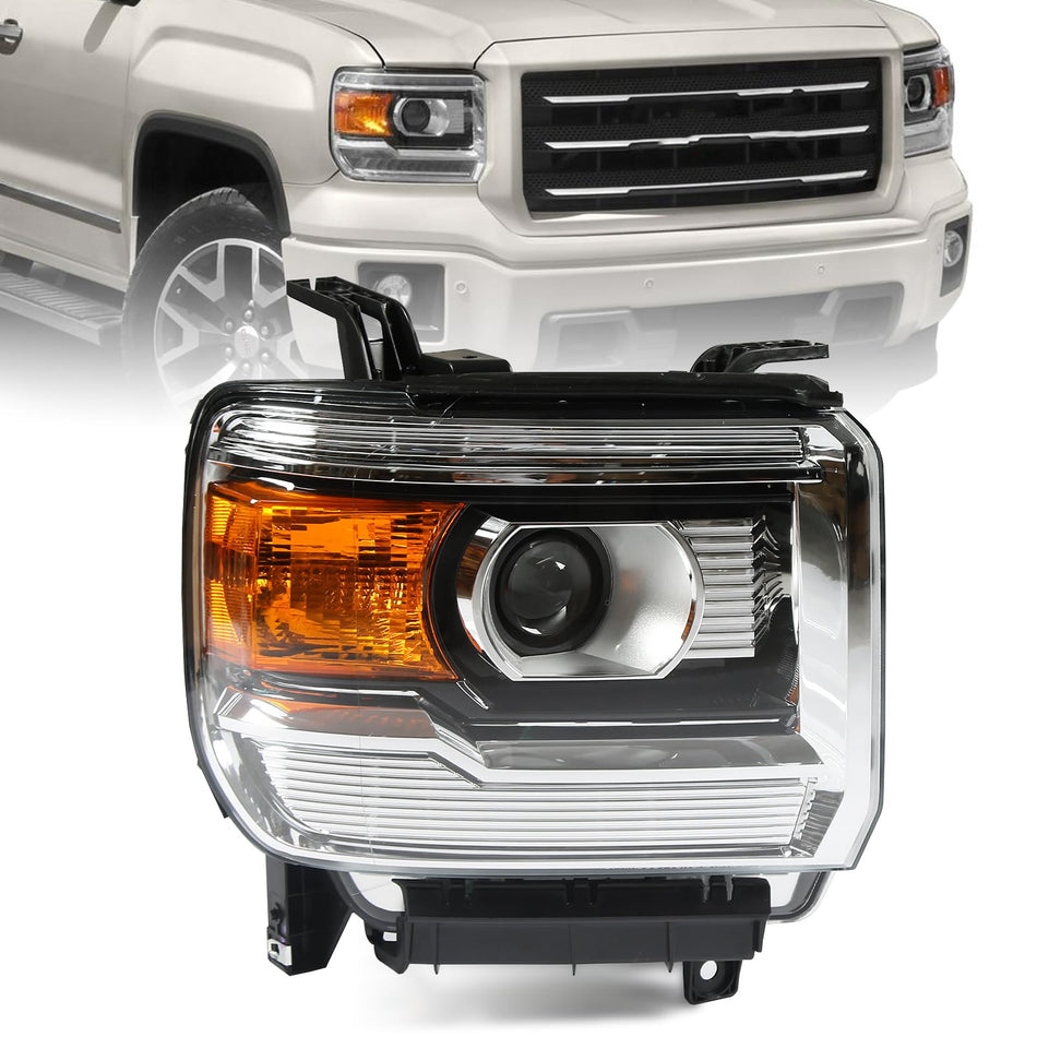 Halogen Headlights Assembly Fit For GMC Sierra 1500 2500 Base Denali SLE SLT 2014-2019 Projector Black Housing Clear lens Right Passenger Side Headlamp w/o DRL Headlight