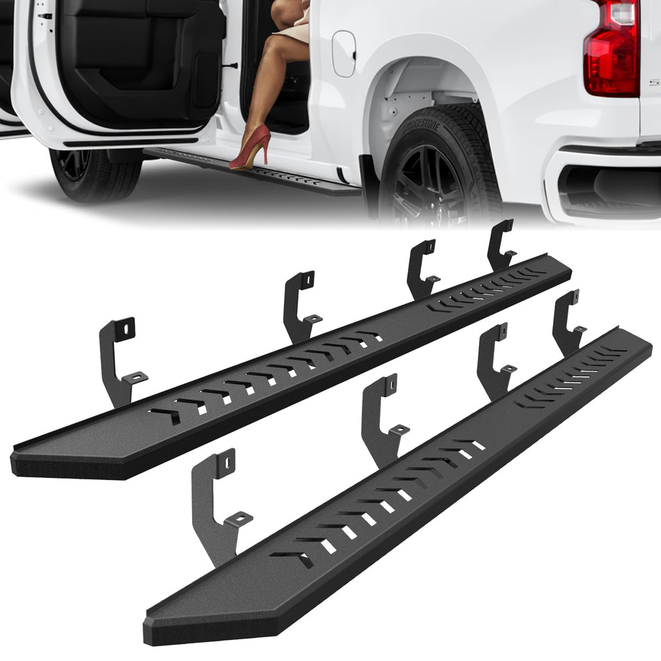 Running Boards Fit for Chevy Silverado GMC Sierra 1500 2019-2025 2026 Crew Cab 6” Side Steps Fit for 2020-2025 2026 Silverado GMC Sierra 2500HD 3500HD Crew Cab 4 Door Rock Rail Steps