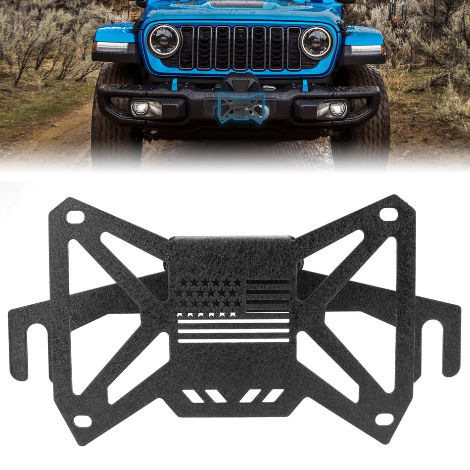 Universal Flip-Up Winch License Plate Mount for 10 inch Hawse Fairlead Front Bumper Quick Disassembly Winch License Plate Bracket Frame Holder fit for Pickup Truck Off-Road Cars RV SUV
