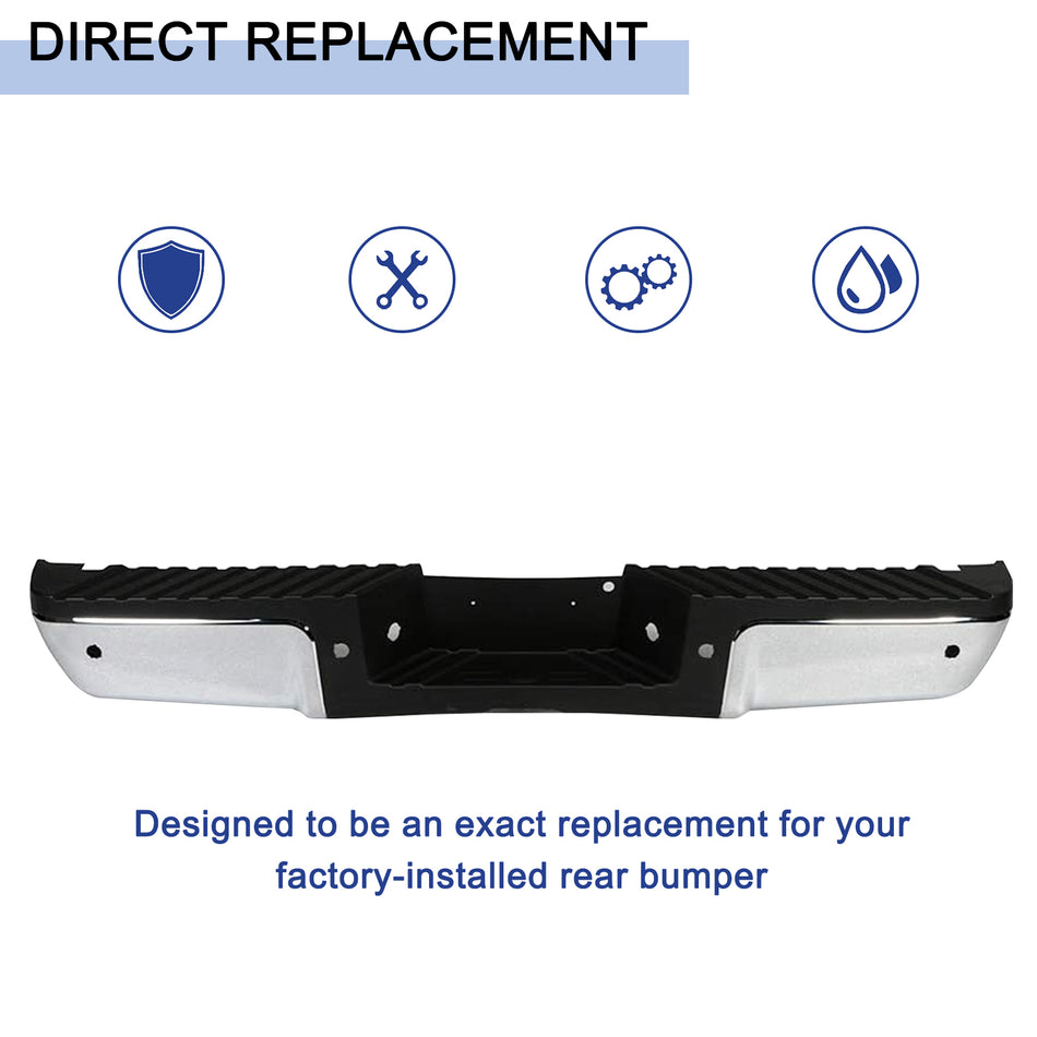 Rear Step Bumper Fits for 2008-2016 Ford F250 F350 F450 Super Duty with Parking Sensor Holes, Back Bumper Assembly Replacment Steel Chrome FO1103150 9C3Z17906D-PFM