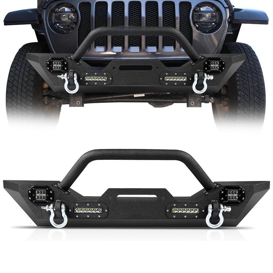 Front Rear Bumper Set fit for Jeep Wrangler JK & Unlimited 2007-18 2/4 Dooro,Off Rad Bumper Combo with Winch Plate, Heavty Duty Bumpers w/Lights & 2-rings Shackles