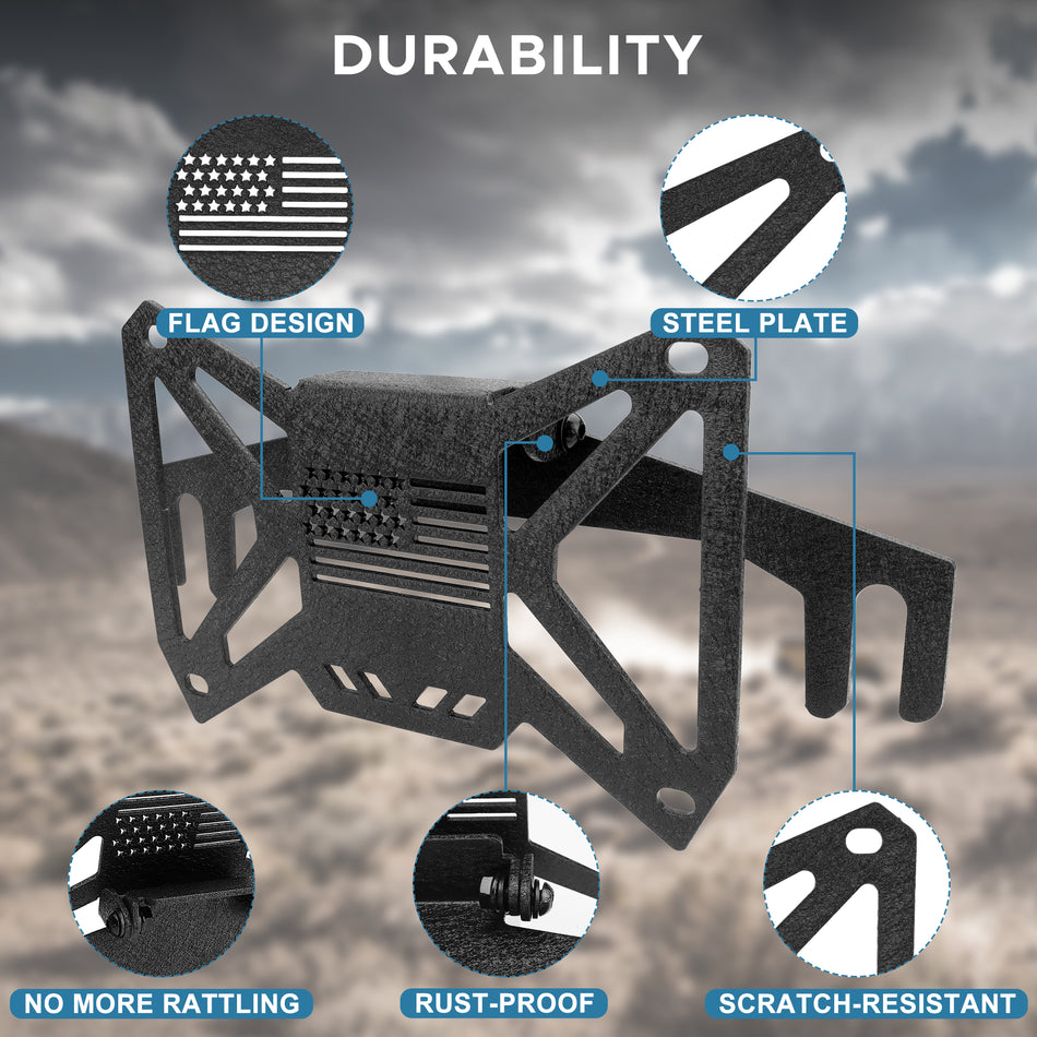 Universal Flip-Up Winch License Plate Mount for 10 inch Hawse Fairlead Front Bumper Quick Disassembly Winch License Plate Bracket Frame Holder fit for Pickup Truck Off-Road Cars RV SUV