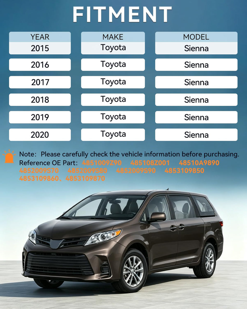 Struts Shock Absorbers fit for Toyota Sienna 2015-2020 Replacement | complete strut assembly, front rear shock absorber, suspension replacement, direct fit, smooth ride, OE K750574 SR4415 SR4416