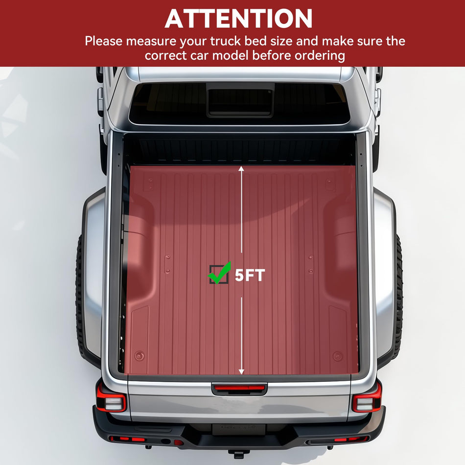 Aluminum Truck Bed Tonneau Cover Compatible with Jeep Gladiator 2020-2025 5 FT Bed, Hard Tri-Fold Waterproof Bed Cover Fit for Gladiator, No Drill Installation, Black with Red X-Strike