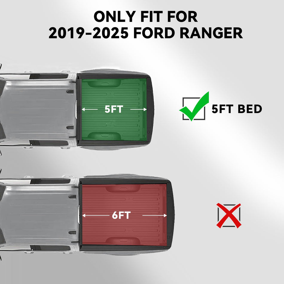 Hard Tri-Fold Tonneau Cover fit for Ford Ranger 2019-2025 | 5 FT Bed | Aluminum Honeycomb, No-Drill Install