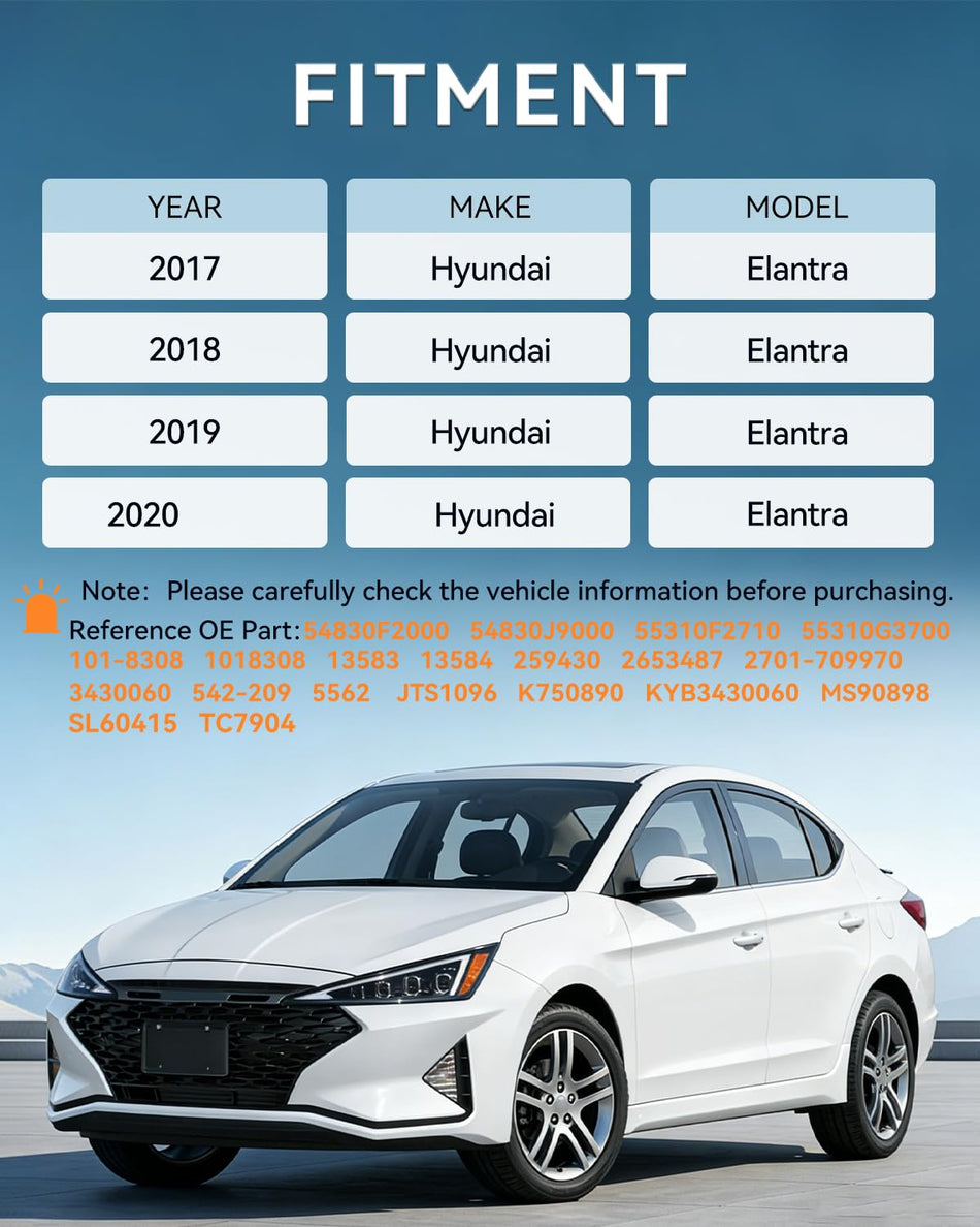 Front & Rear Struts, Shocks & Sway Bar Links Kit (6 PCS) fit for Hyundai Elantra 2017-2019 | Direct-Fit Replacement