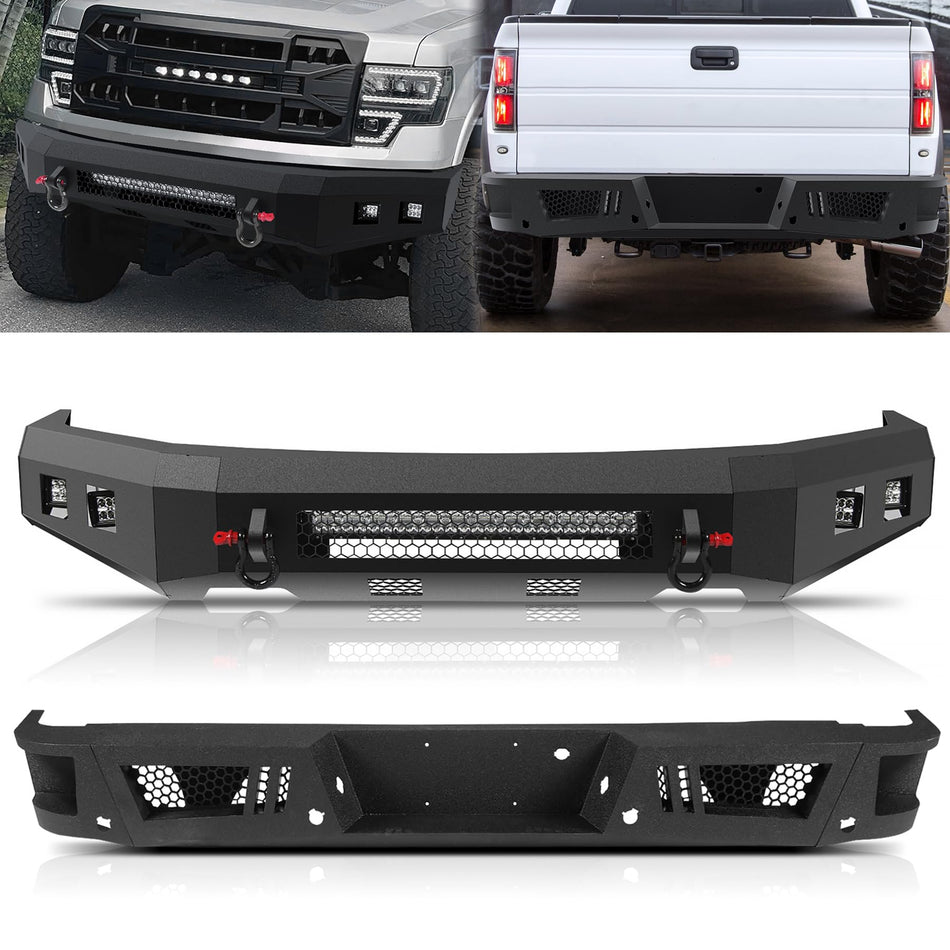 Off Road Front Rear Bumper Fit For Ford F150 2009-2014 (Excluding Raptor), 2009 2010 2011 2012 2013 2014 Fits for F150 Truck Steel Off Road Steel Bumpers