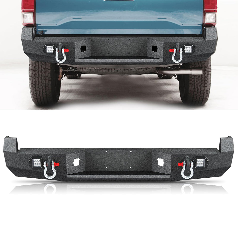 Off Road Rear Bumper Fits for Toyota Tacoma 2005-2015 Heavy Duty Steel Back Bumper Fits for 2nd Gen Tacoma Textured Black with 2 Lights, 2 D-Rings, License Plate Bracket Full Width