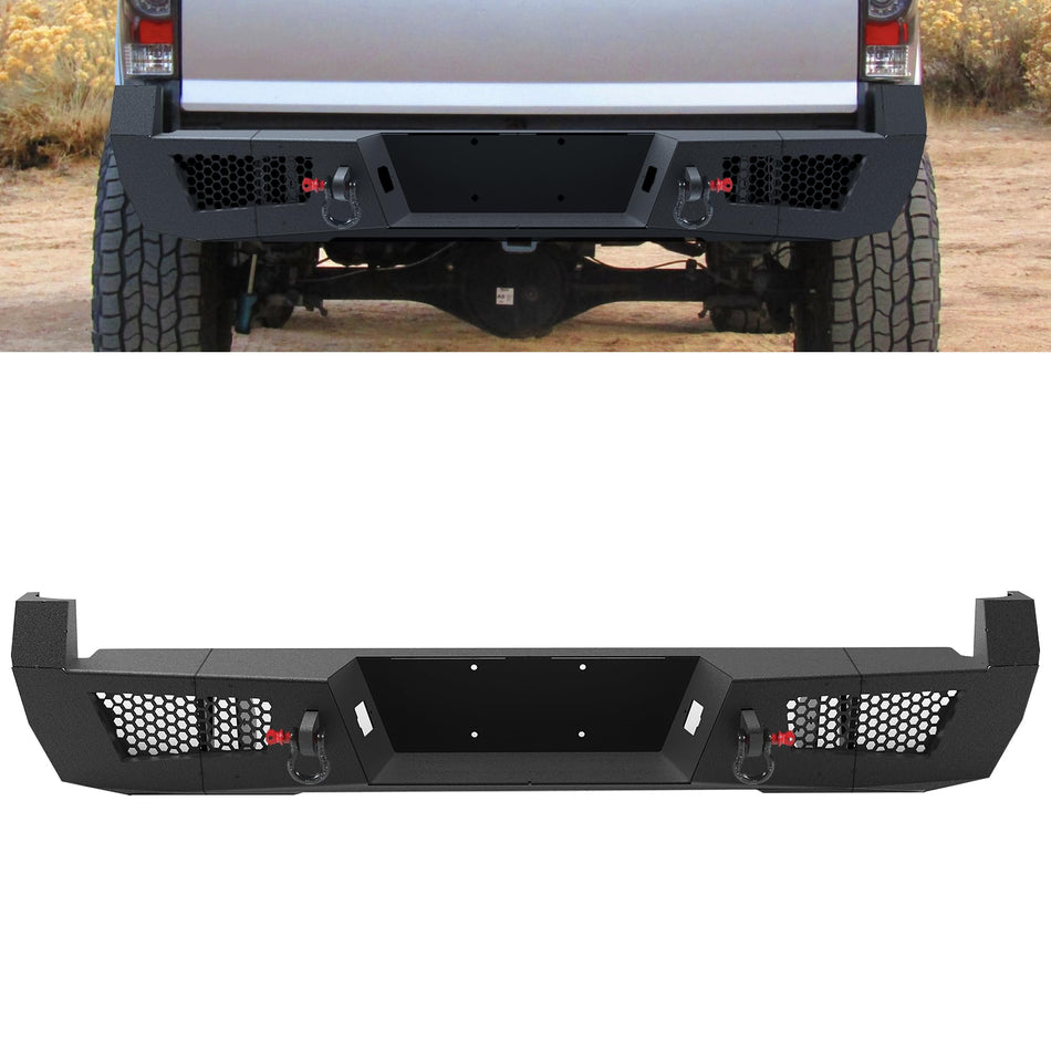 Off Road Rear Bumper Fits for Toyota Tacoma 2nd Gen 2005-2015, Heavy Duty Carbon Steel Black Bumper With 2 D-Rings, License Plate Bracket