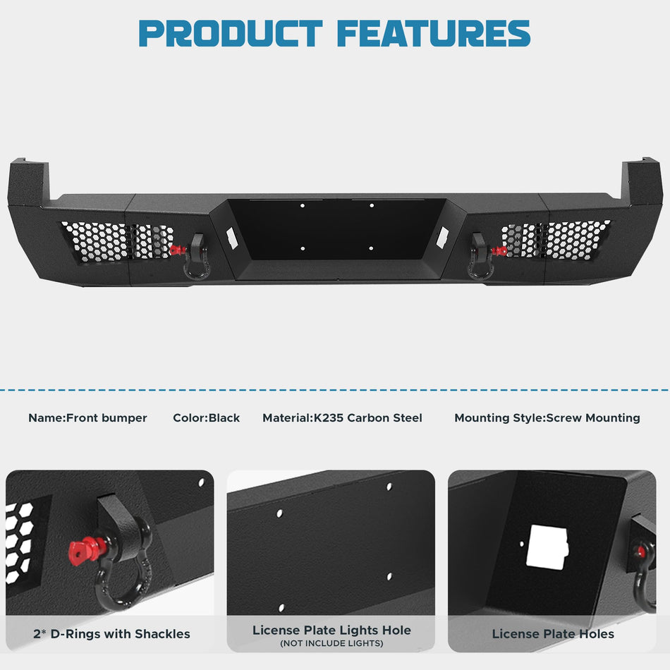 Off Road Rear Bumper Fits for Toyota Tacoma 2nd Gen 2005-2015, Heavy Duty Carbon Steel Black Bumper With 2 D-Rings, License Plate Bracket