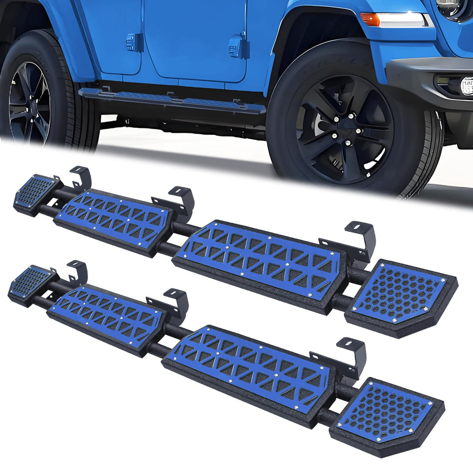 Running Boards Fit for Jeep Wrangler JL 2018-2025 2026 Off-Road Side Steps for JL 4 Doors 7 Inch Rock Rail Steps Blue Panel Carbon Steel Rock Sliders Estribos para with Brackets