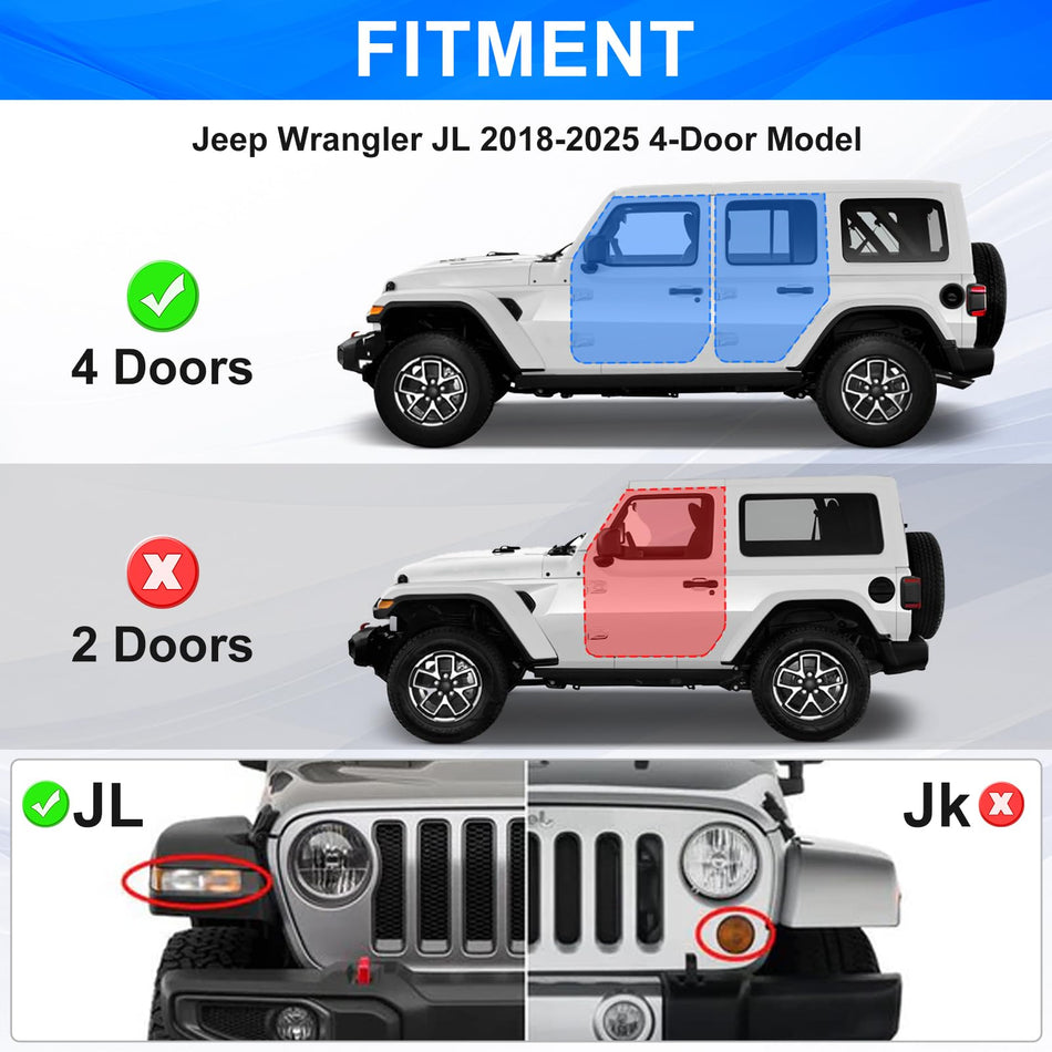 Running Boards Fit for Jeep Wrangler JL 2018-2025 2026 Off-Road Side Steps for JL 4 Doors 7 Inch Rock Rail Steps Blue Panel Carbon Steel Rock Sliders Estribos para with Brackets