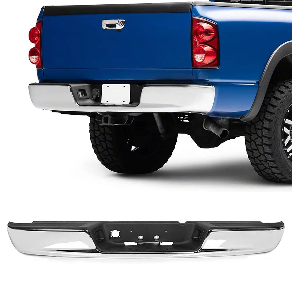 Rear Step Bumper Assembly Fits for Ram 1500 2002-2008 and for Ram 2500 3500 2003-2009 Bumper Replacement Chrome Steel without Parking Sensor Holes