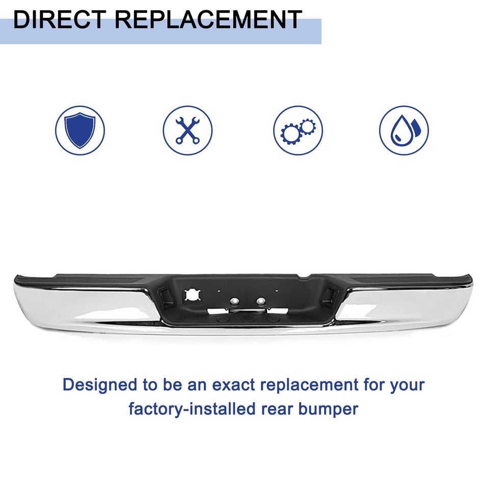 Rear Step Bumper Assembly Fits for Ram 1500 2002-2008 and for Ram 2500 3500 2003-2009 Bumper Replacement Chrome Steel without Parking Sensor Holes