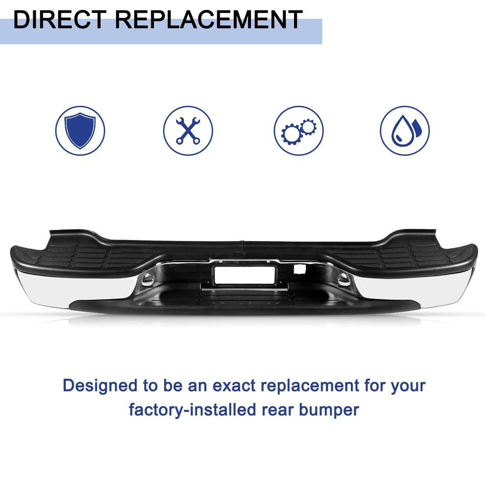 Rear Step Bumper Assembly Compatible with 2000-2006 Chevy Suburban 1500/2500 & Tahoe & GMC Yukon XL 1500/2500 Chrome Rear Step Bumper w/License Plate GM1103103