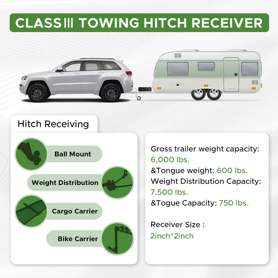 Trailer Hitch Receivers Compatible with Dodge Durango 2011-2024 and fit for Jeep Grand Cherokee WK 2012-2021 Class 3 Tow Hitch Receiver 2" Hitch Receiver Carbon Steel