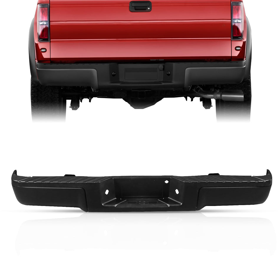 Black Rear Bumper Assembly Fit for 2009-2014 Ford F150 Pickup Replacement for FO1103161 without Parking Sensor Holes