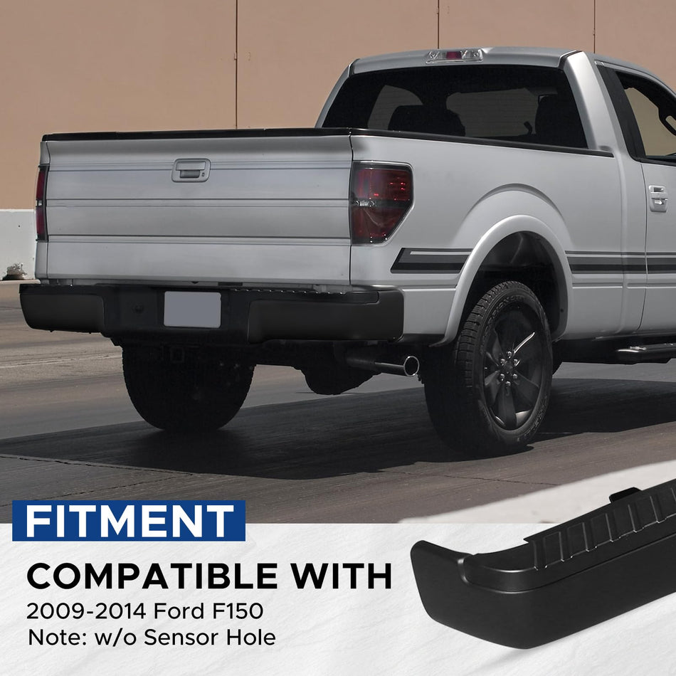 Black Rear Bumper Assembly Fit for 2009-2014 Ford F150 Pickup Replacement for FO1103161 without Parking Sensor Holes