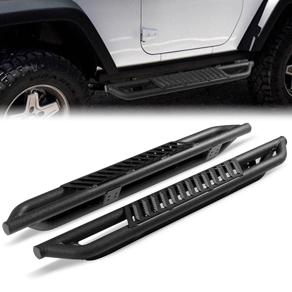 Heavy Duty Running Boards Fit for 2007-2018 Jeep Wrangler JK Unlimited 2 Doors, 550 lbs Capacity Carbon Steel Off-Road Rock Sliders Side Steps, Textured Black Powder Coated, No-Drill Installation