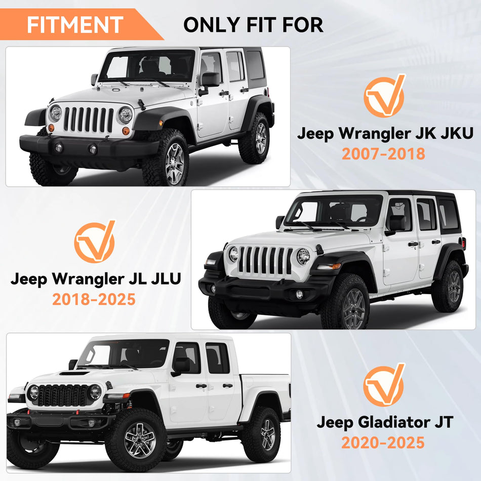 Off Road Front Bumper Fits for Jeep Wrangler JL/JLU JK/JKU Gladiator JT 2007-2025 2026 Steel Bumper with Winch Plate Bull Bar Lights D-rings License Plate Bracket Heavy Duty