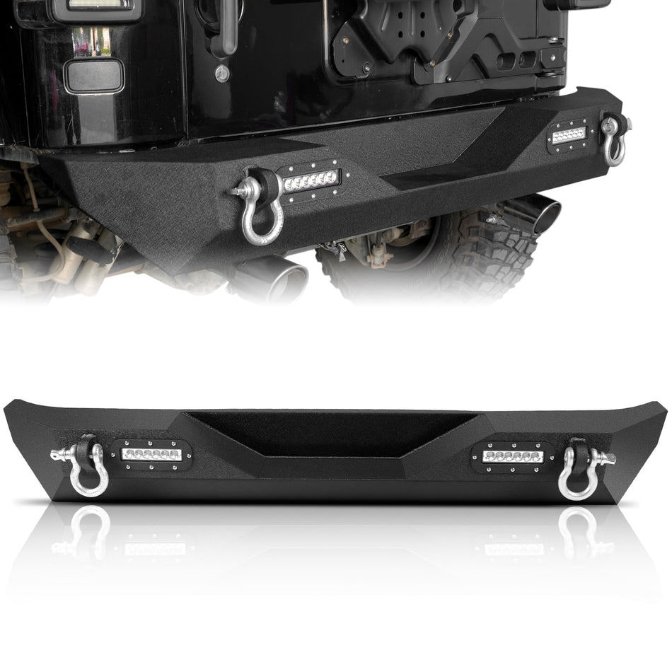 Rear Bumper compatible with Jeep Wrangler JL JLU Unlimited 2018-2026 Offroad Carbon Steel Rear Bumper with D-rings and 2 LED Lights Powder-Coated