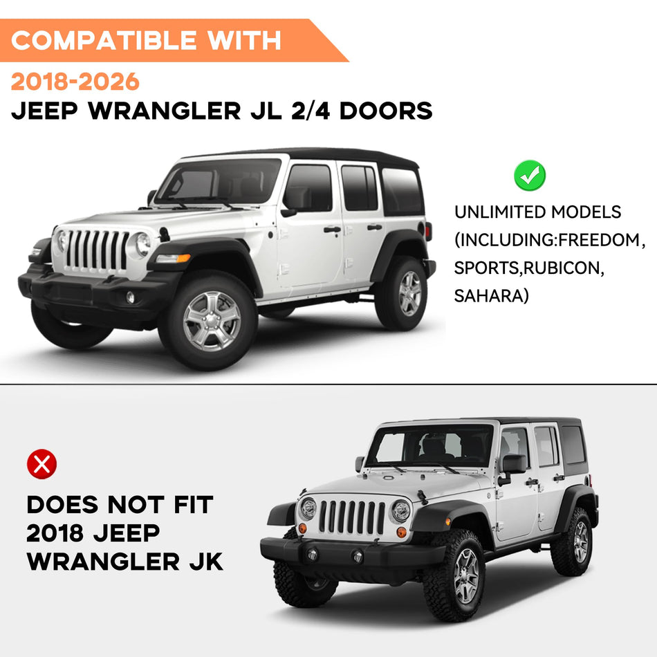 Rear Bumper compatible with Jeep Wrangler JL JLU Unlimited 2018-2026 Offroad Carbon Steel Rear Bumper with D-rings and 2 LED Lights Powder-Coated