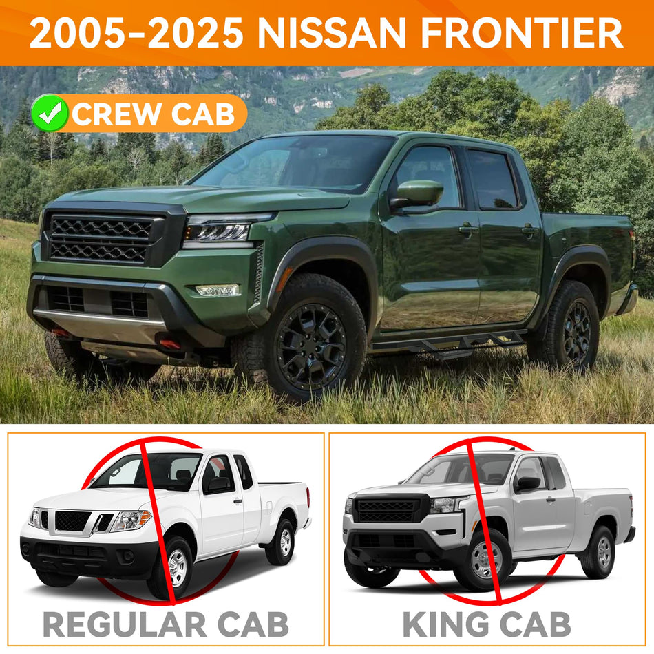 5.1" Drop-Down Running Boards fit for Nissan Frontier Crew Cab 2005-2025 | Carbon Steel Non-Slip Side Steps