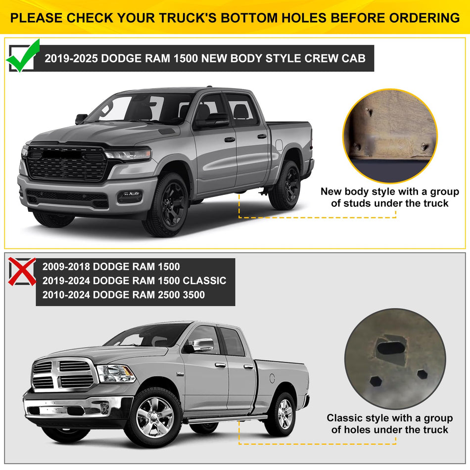 Running Boards Side Steps Compatible with Dodge Ram 1500 New Body Crew Cab 2019-2025 2026, 6 Inches Carbon Steel Textured Black Side Steps(Do not fit 2019-2025 Ram1500 Classic)
