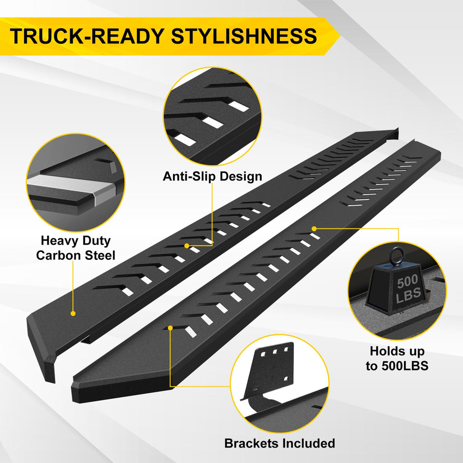 6" Running Boards Side Steps fit for Dodge Ram 1500, Toyota Tacoma, Ford F150 F250 F350, Ford Ranger, Chevy Silverado GMC Sierra - Carbon Steel Textured Black Nerf Bars