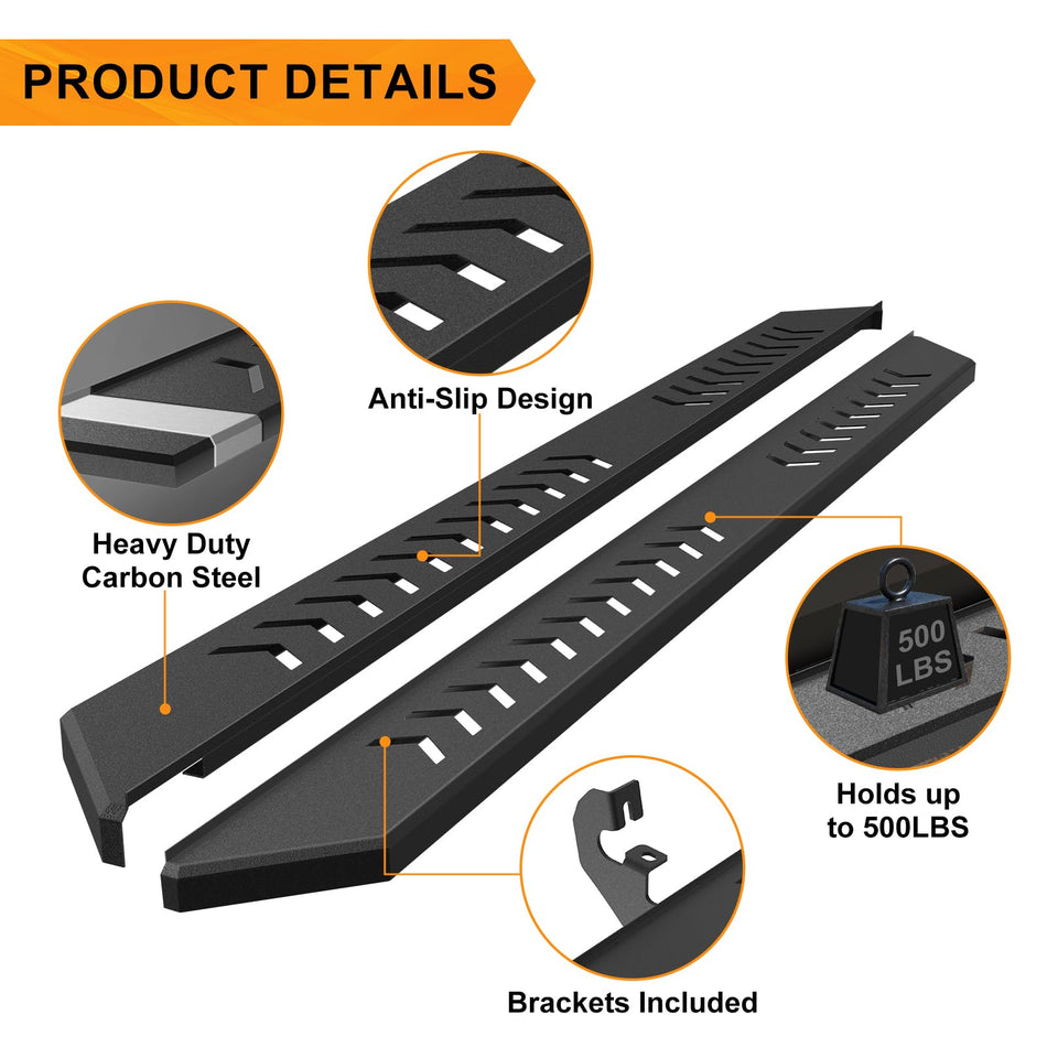 Running Boards Side Steps Compatible with Ford Ranger SuperCrew Cab 2019-2024 2025, Side Steps fit for Ranger 4 Full Size Doors, Heavy Duty Carbon Steel Textured Step Bars Rock Sliders