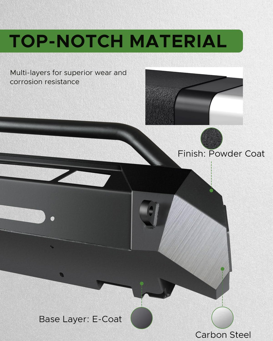 Front Bumper Fit for Toyota Tacoma 2016 2017 2018 2019 2020 2021 2022 2023 with 2 D-rings Shackles(4.75-ton capacity) Bumper Black Steel Off-Road Grill Guard Bull Bar（Note:Need to cut ）