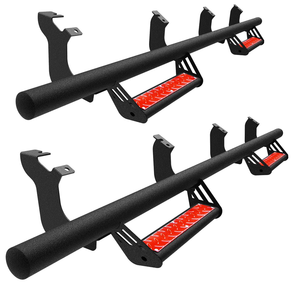 4" Drop-Down Running Boards fit for Toyota Tundra CrewMax Cab 2022-2026 | Carbon Steel Side Steps with Red Anti-Slip Pads