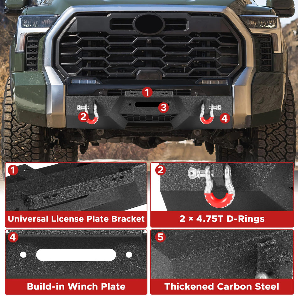 Off Road Front Rear Bumper Set Fits For Toyota Tundra 2022 2023 2024 2025 Pickup Trucks Heavy Duty Steel Rock Crawler Full-Width Bumper Combo with Winch Plate Lights D-Rings Sensor Holes