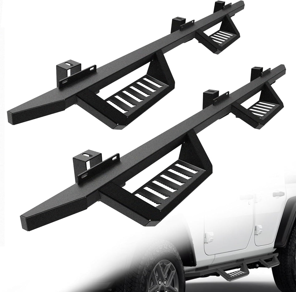 Running Boards Compatible with 2007-2018 Jeep Wrangler JK 4 Doors, 5.3 Inches Drop Down Side Steps Hollow Stripe Slip Proof Off-Road Heavy Duty Carbon Steel Side Step Rail Nerf Bars