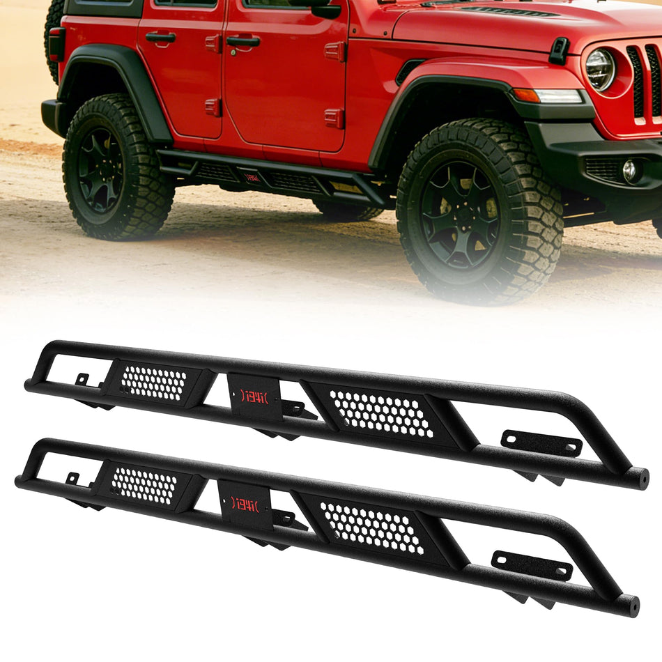 Rock Slider Fit for Jeep Wrangler JK 4 Doors 2007-2018 Nerf Bars Heavy-Duty Carbon Steel, Black Powder Coated