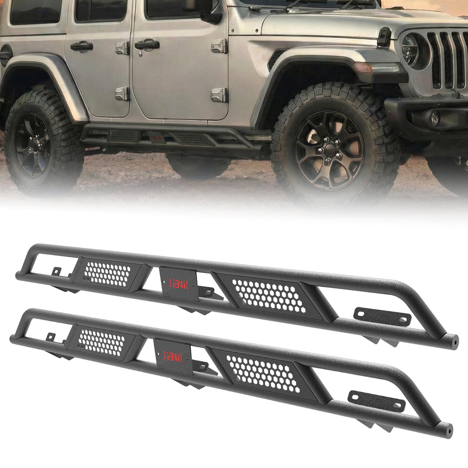 Rock Slider Fit for Jeep Wrangler JL JLU 4 Doors 2026 2025 2024 2023 2022 2021 2020 2019 2018 Nerf Bars Heavy-Duty Carbon Steel, Black Powder Coated