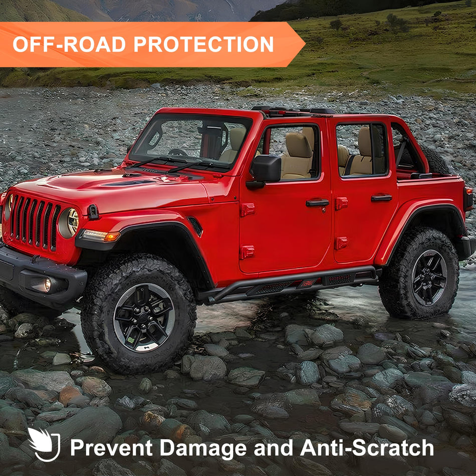 Rock Slider Fit for Jeep Wrangler JL JLU 4 Doors 2026 2025 2024 2023 2022 2021 2020 2019 2018 Nerf Bars Heavy-Duty Carbon Steel, Black Powder Coated