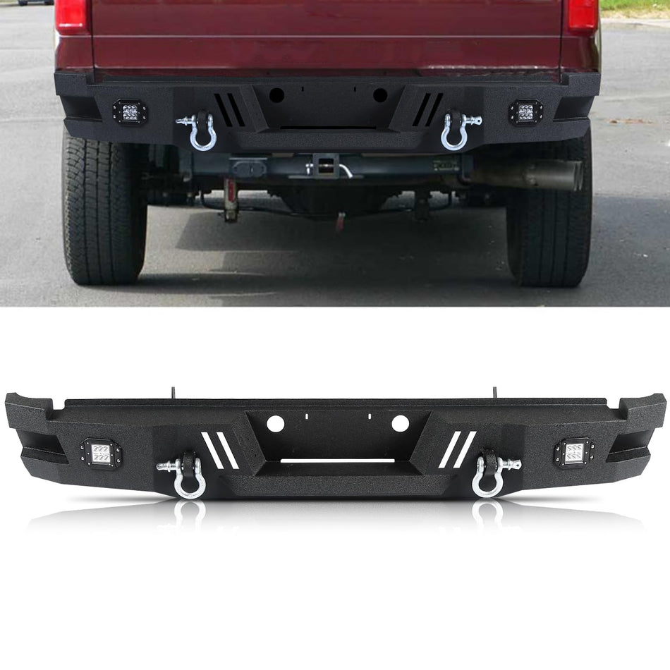 Rear Bumper fit for Ford F250 F350 Super Duty 2011-2016 Heavy Duty Rear Bumper w/LED Lights 2 D-Ring Step Plate Sensor Holes W/O Park Assist Sensor Cut-out Carbon Steel Powder-Coated Black