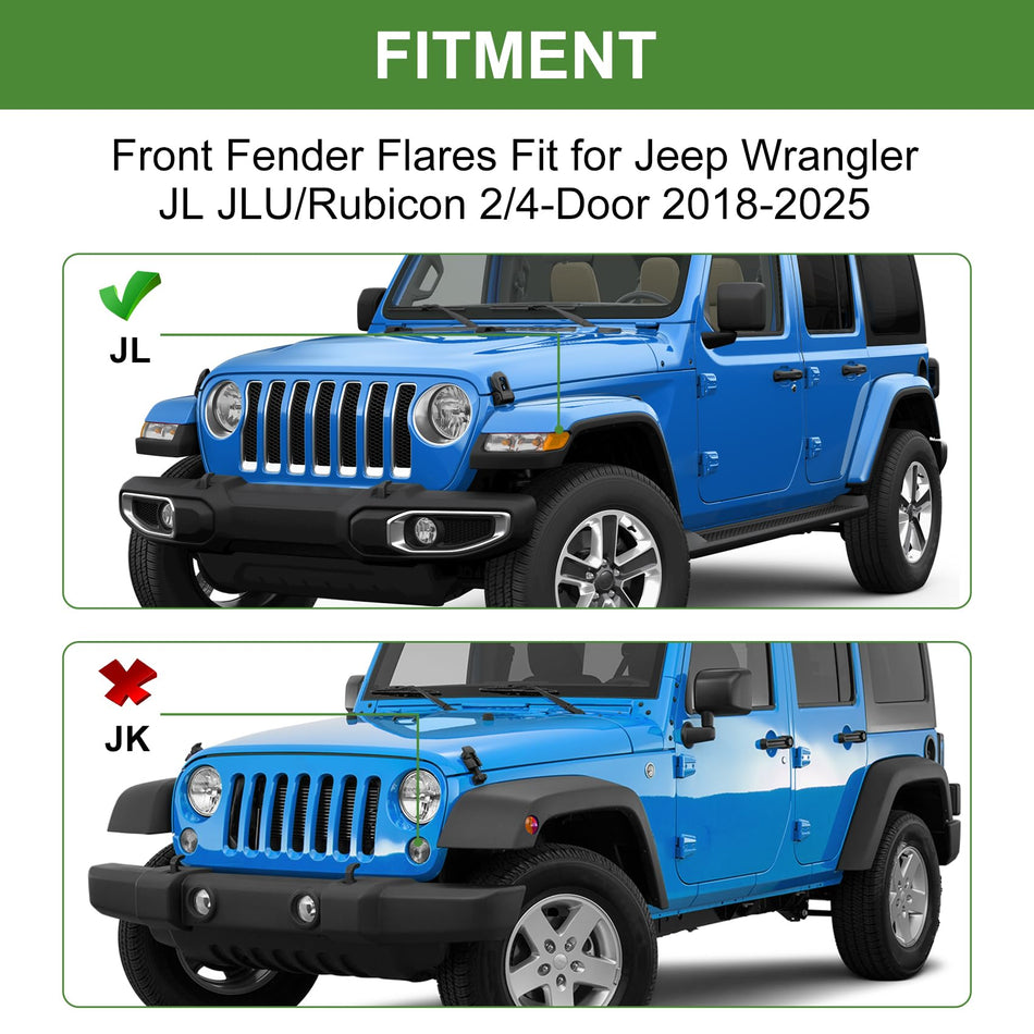 Front Fender Flares w/Lights Compatible with Jeep Wrangler JL JLU/Rubicon 2/4-Door 2018-2024 High Top Flares 4PCS Unpainted Paintable