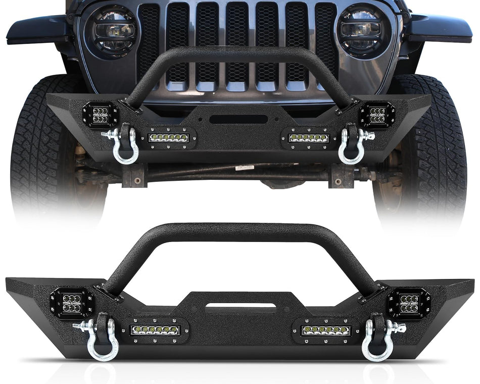 Front Bumper Fits For Jeep Wrangler JK JL 2007-2024 2025 for Jeep Gladiator JT 2020-2024 2025, Steel Bumper with LED Lights D-Rings and Winch Plate Heavy Duty
