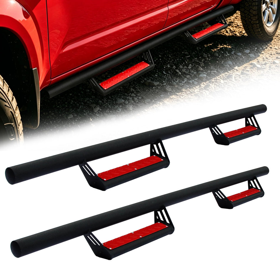Running Boards Fit for Toyota Tacoma 2024 2025 2026 Double Cab(Crew Cab 4 Full-Size Door), Drop Down Side Steps Fit for 4th Gen Tacoma, Anti-Slip Carbon Steel Rock Slider Rails Nerf Bars Red