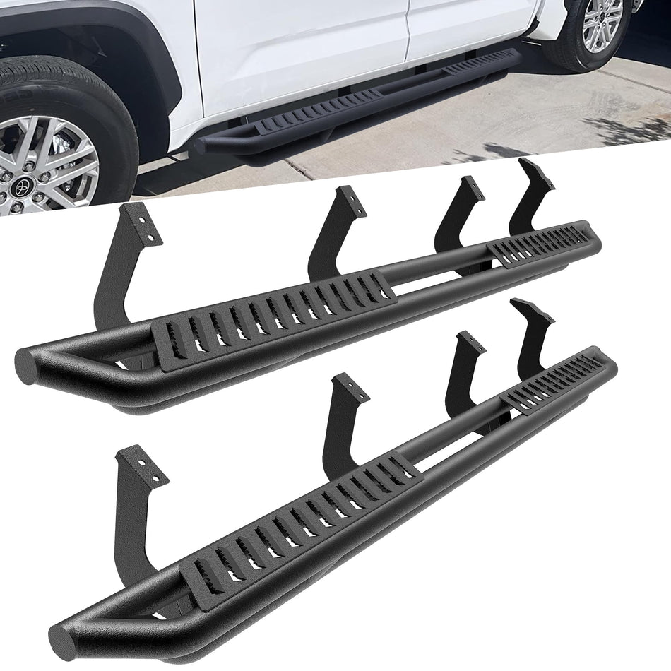 Running Boards Fit for Toyota Tundra CrewMax Cab 2022-2026 Heavy Duty Carbon Steel Side Steps with Black Textured Surface Side Steps Off Road Rock Sliders Rails Pickup Trucks