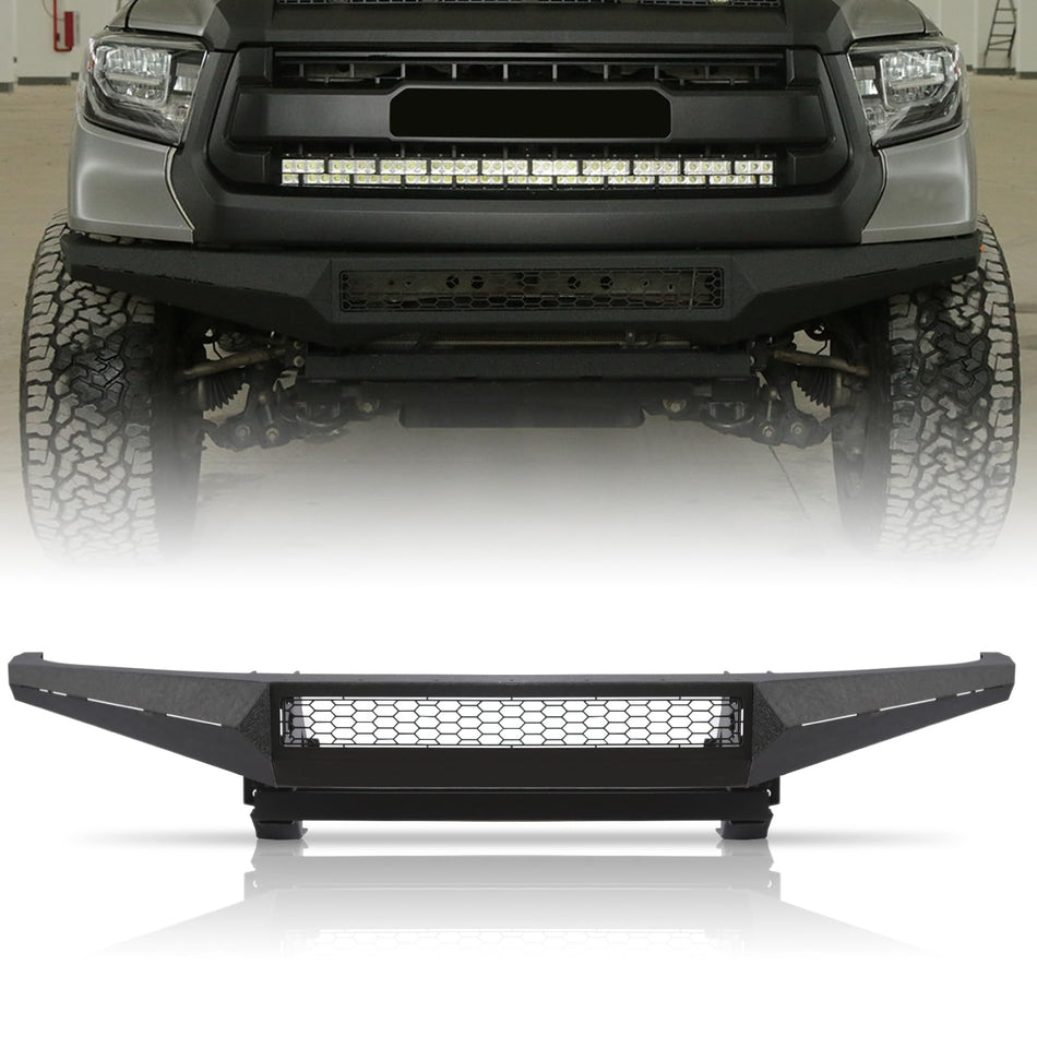 Off Road Front Bumper Fit for Toyota Tundra 2014-2021 Full Width Front Bumper W/Sensor Holes Corner Lights Heavy Duty Carbon Steel Powder Coated Black