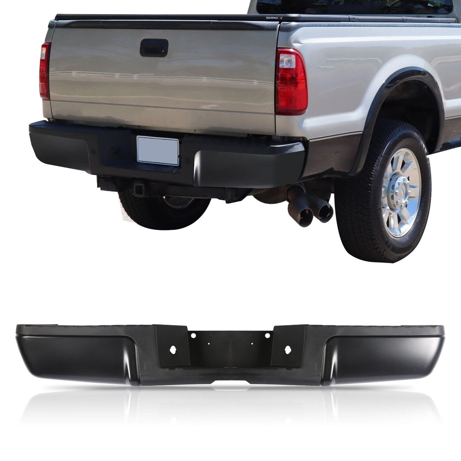 Rear Bumper Fits for 2008-2016 Ford F250 F350 F450 Super Duty without Parking Sensor Holes, Back Bumper Assembly Replacement Steel Black FO1103149