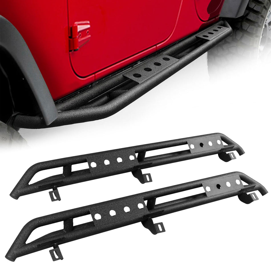 Running Boards Rock Sliders for Jeep Wrangler JK 4 Doors 2007-2018, Off Road Heavy Duty Steel Side Steps Anti-Slip Rock Armor Steps Textured Black Step Bars