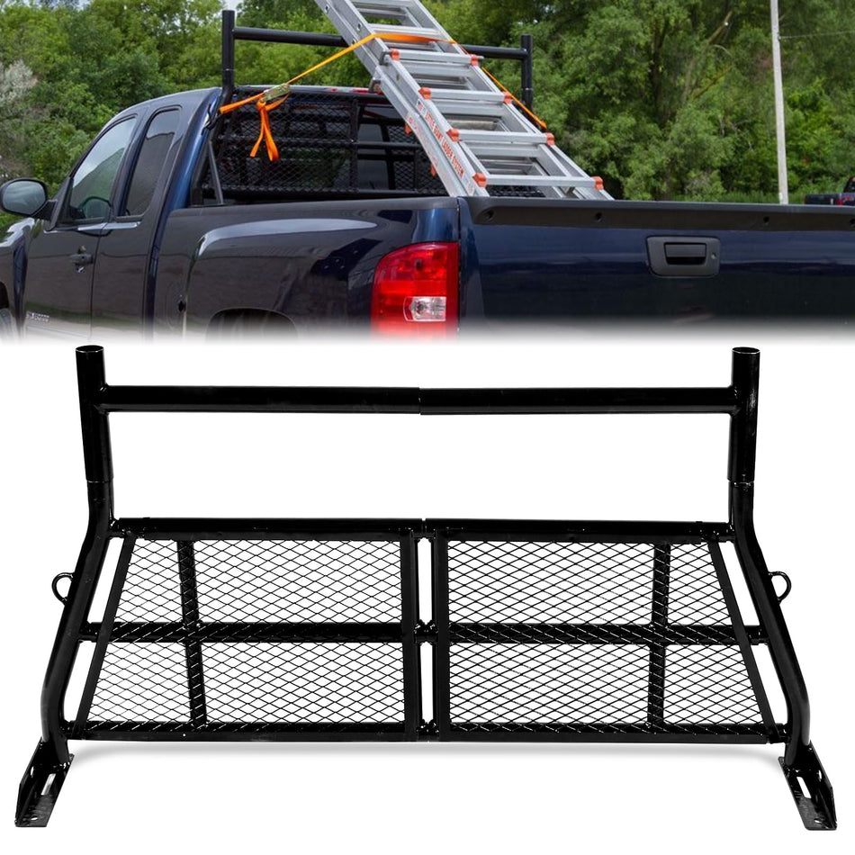 Pickup Headache Rack Extendable, Steel Truck Back Rack Cab Guard Frame Window Protector Mesh Heavy Duty with Anchor Points 500 lbs Capacity